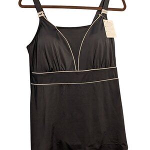 Womens Ravello Black Tankini Swim Top S Adjustable Straps Contrast Piping NWT